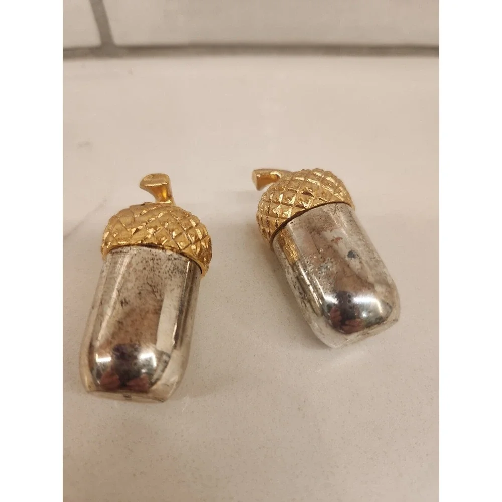 Vintage Silver With Gold Tone on top Salt and Pepper Acorn Shakers Made In Japan